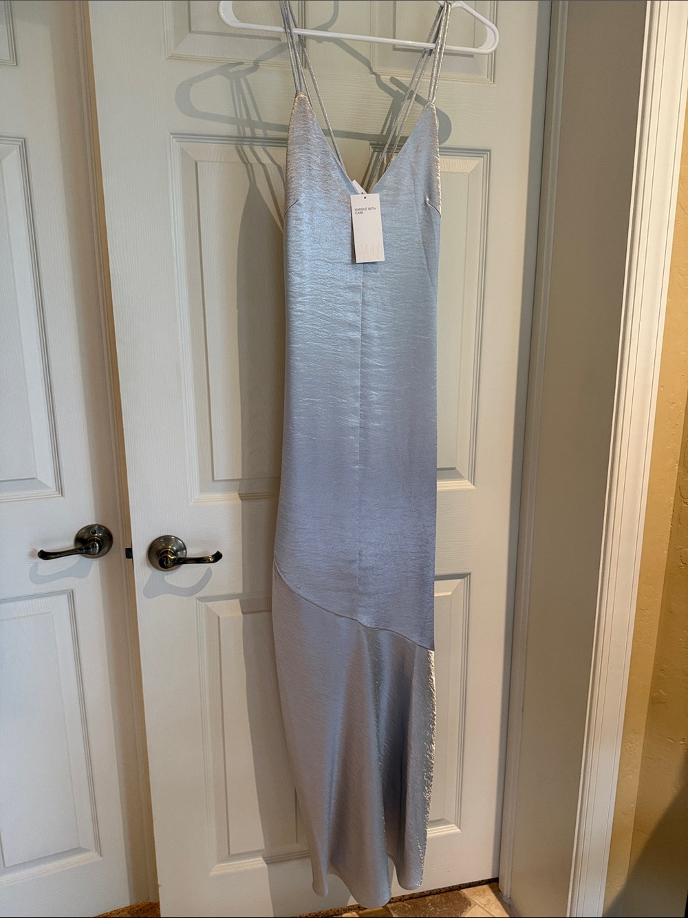 H&M Liquid Silver Satin Slip Dress with Spaghetti Straps
